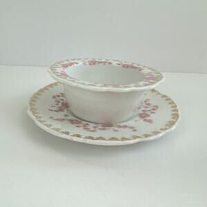 Rose Pattern Ramekin And Saucer Finger Bowl Gold Tone Trim Made In Germany